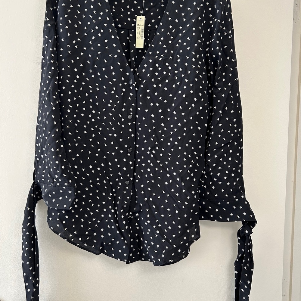 NEW! Madewell Black Silk Tie-Sleeve Top - Picture 2 of 6